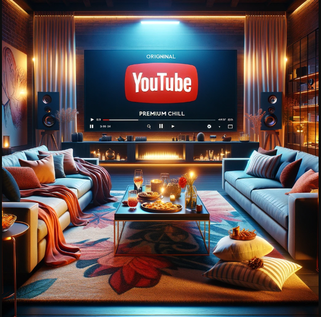 A living room with YouTube on the TV screen
